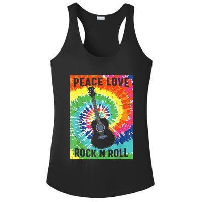 Peace Love Rock N Roll Tie Dye Hippie Guitar Music Retro Ladies PosiCharge Competitor Racerback Tank