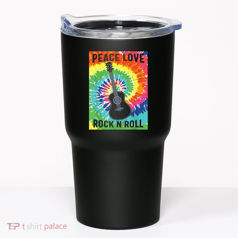 Peace Love Rock N Roll Tie Dye Hippie Guitar Music Retro Tumbler