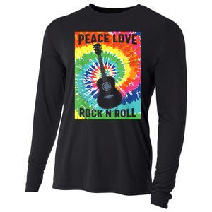 Peace Love Rock N Roll Tie Dye Hippie Guitar Music Retro Cooling Performance Long Sleeve Crew