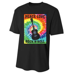 Peace Love Rock N Roll Tie Dye Hippie Guitar Music Retro Performance Sprint T-Shirt