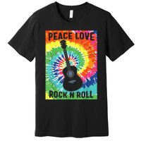 Peace Love Rock N Roll Tie Dye Hippie Guitar Music Retro Premium T-Shirt