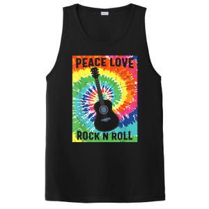 Peace Love Rock N Roll Tie Dye Hippie Guitar Music Retro PosiCharge Competitor Tank