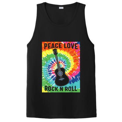 Peace Love Rock N Roll Tie Dye Hippie Guitar Music Retro PosiCharge Competitor Tank