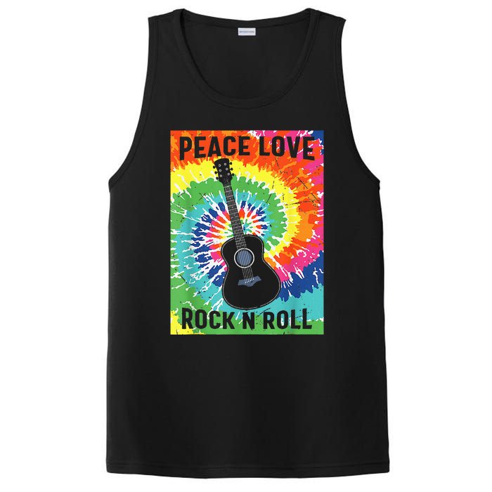 Peace Love Rock N Roll Tie Dye Hippie Guitar Music Retro PosiCharge Competitor Tank