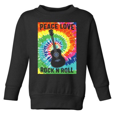 Peace Love Rock N Roll Tie Dye Hippie Guitar Music Retro Toddler Sweatshirt