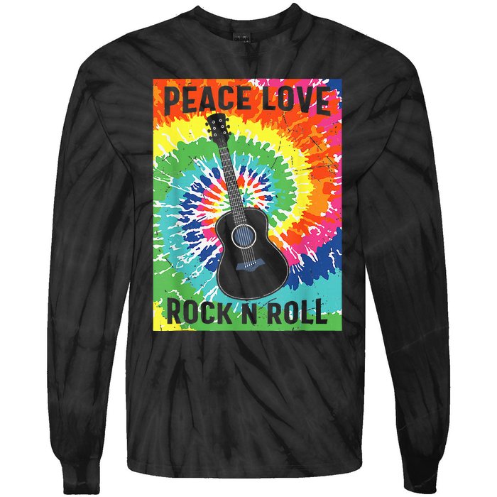 Peace Love Rock N Roll Tie Dye Hippie Guitar Music Retro Tie-Dye Long Sleeve Shirt