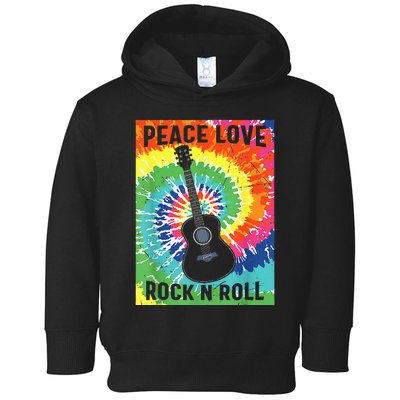 Peace Love Rock N Roll Tie Dye Hippie Guitar Music Retro Toddler Hoodie