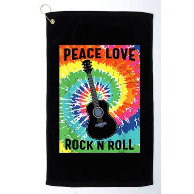 Peace Love Rock N Roll Tie Dye Hippie Guitar Music Retro Golf Towel