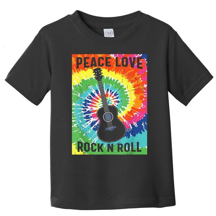 Peace Love Rock N Roll Tie Dye Hippie Guitar Music Retro Toddler T-Shirt