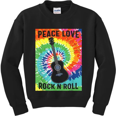 Peace Love Rock N Roll Tie Dye Hippie Guitar Music Retro Kids Sweatshirt