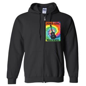 Peace Love Rock N Roll Tie Dye Hippie Guitar Music Retro Full Zip Hoodie