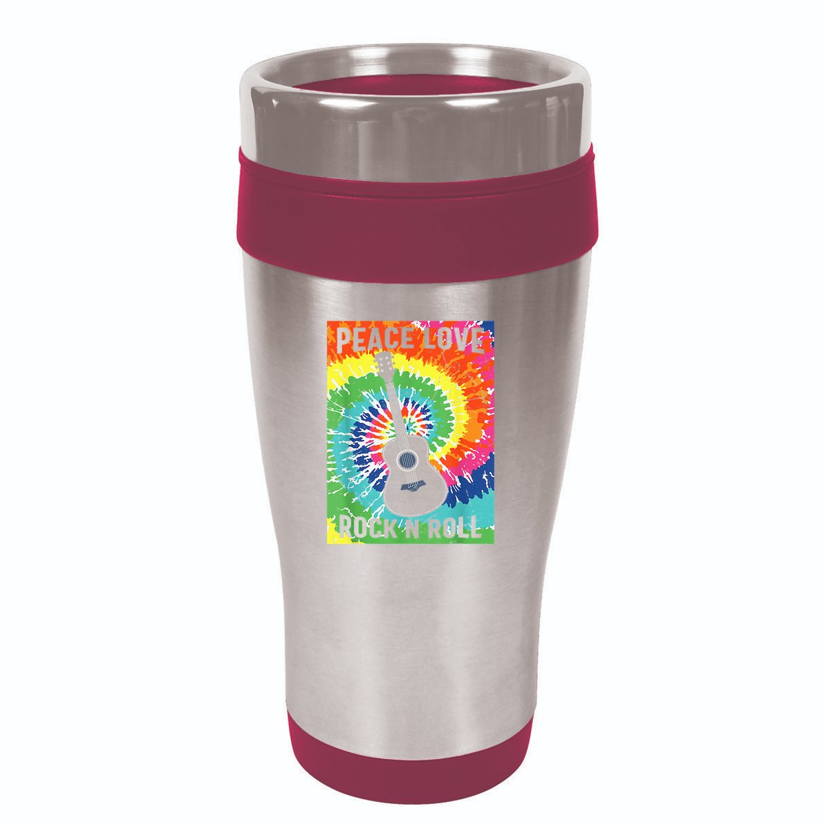 Peace Love Rock N Roll Tie Dye Hippie Guitar Music Retro 16oz Travel Tumbler