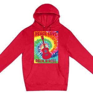 Peace Love Rock N Roll Tie Dye Hippie Guitar Music Retro Premium Pullover Hoodie