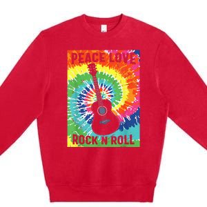 Peace Love Rock N Roll Tie Dye Hippie Guitar Music Retro Premium Crewneck Sweatshirt