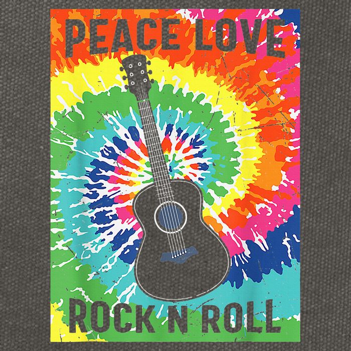 Peace Love Rock N Roll Tie Dye Hippie Guitar Music Retro Cotton Canvas Backpack