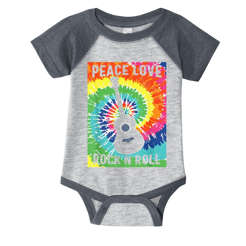 Peace Love Rock N Roll Tie Dye Hippie Guitar Music Retro Infant Baby Jersey Bodysuit