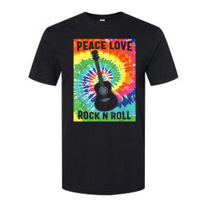 Peace Love Rock N Roll Tie Dye Hippie Guitar Music Retro Softstyle CVC T-Shirt