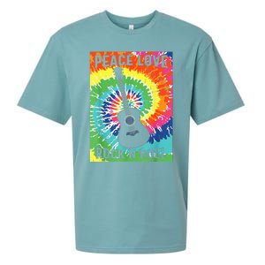 Peace Love Rock N Roll Tie Dye Hippie Guitar Music Retro Sueded Cloud Jersey T-Shirt