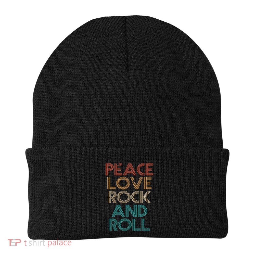 Peace Love Rock N Roll Knit Cap Winter Beanie
