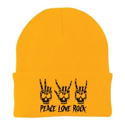 Peace Love Rock And Roll Vintage Guitar Rock Sign Hand Skull Funny Gift Knit Cap Winter Beanie