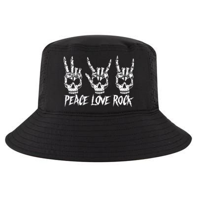 Peace Love Rock And Roll Vintage Guitar Rock Sign Hand Skull Funny Gift Cool Comfort Performance Bucket Hat