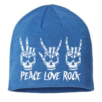 Peace Love Rock And Roll Vintage Guitar Rock Sign Hand Skull Funny Gift Sustainable Beanie