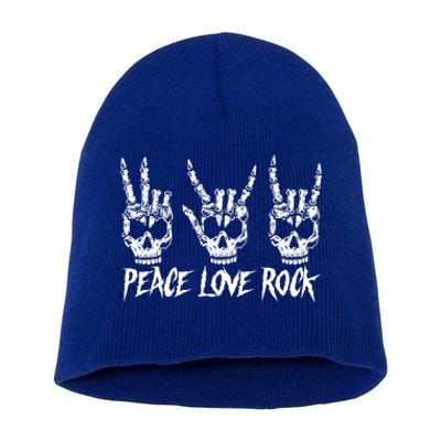 Peace Love Rock And Roll Vintage Guitar Rock Sign Hand Skull Funny Gift Short Acrylic Beanie