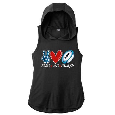 Peace Love Rugby Game Day Outfit Leopard Mother's Day Gift Ladies PosiCharge Tri-Blend Wicking Draft Hoodie Tank