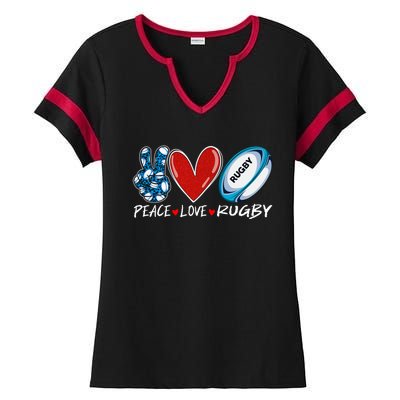 Peace Love Rugby Game Day Outfit Leopard Mother's Day Gift Ladies Halftime Notch Neck Tee