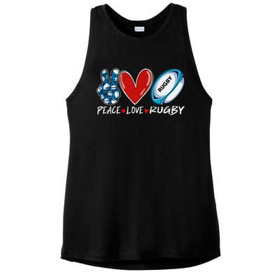 Peace Love Rugby Game Day Outfit Leopard Mother's Day Gift Ladies PosiCharge Tri-Blend Wicking Tank