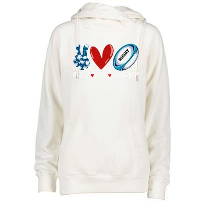 Peace Love Rugby Game Day Outfit Leopard Mother's Day Gift Womens Funnel Neck Pullover Hood