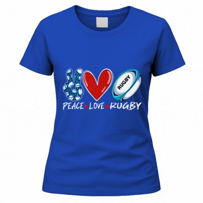 Peace Love Rugby Game Day Outfit Leopard Mother's Day Gift Women's T-Shirt