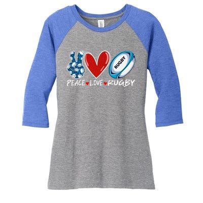 Peace Love Rugby Game Day Outfit Leopard Mother's Day Gift Women's Tri-Blend 3/4-Sleeve Raglan Shirt