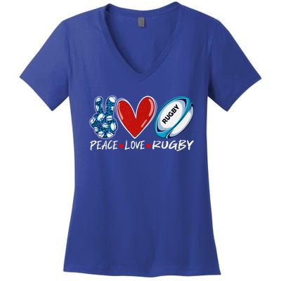 Peace Love Rugby Game Day Outfit Leopard Mother's Day Gift Women's V-Neck T-Shirt