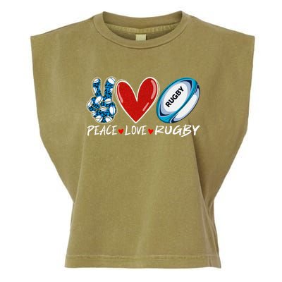 Peace Love Rugby Game Day Outfit Leopard Mother's Day Gift Garment-Dyed Women's Muscle Tee