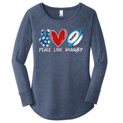 Peace Love Rugby Game Day Outfit Leopard Mother's Day Gift Women's Perfect Tri Tunic Long Sleeve Shirt