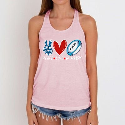 Peace Love Rugby Game Day Outfit Leopard Mother's Day Gift Women's Knotted Racerback Tank