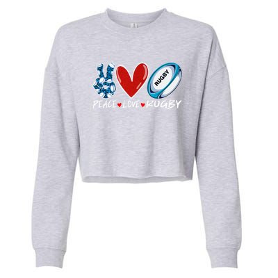 Peace Love Rugby Game Day Outfit Leopard Mother's Day Gift Cropped Pullover Crew