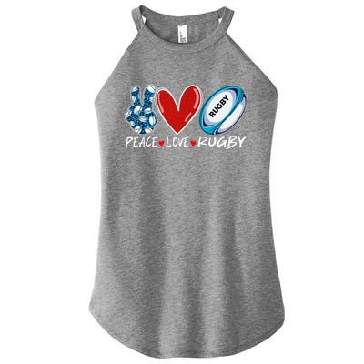 Peace Love Rugby Game Day Outfit Leopard Mother's Day Gift Women's Perfect Tri Rocker Tank