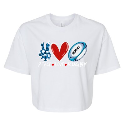 Peace Love Rugby Game Day Outfit Leopard Mother's Day Gift Bella+Canvas Jersey Crop Tee