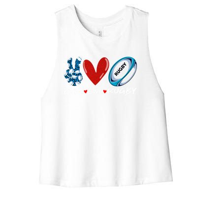 Peace Love Rugby Game Day Outfit Leopard Mother's Day Gift Women's Racerback Cropped Tank