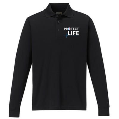 Protect Life Ribbon Pregnancy Infant Loss Awareness Stop Abortion Performance Long Sleeve Polo