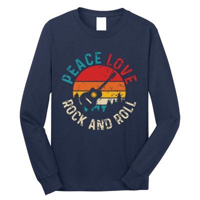 Peace Love Rock Roll Guitar Player Guitarist Vintage Long Sleeve Shirt