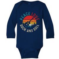 Peace Love Rock Roll Guitar Player Guitarist Vintage Baby Long Sleeve Bodysuit