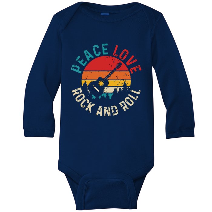 Peace Love Rock Roll Guitar Player Guitarist Vintage Baby Long Sleeve Bodysuit