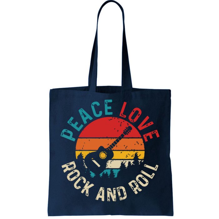 Peace Love Rock Roll Guitar Player Guitarist Vintage Tote Bag