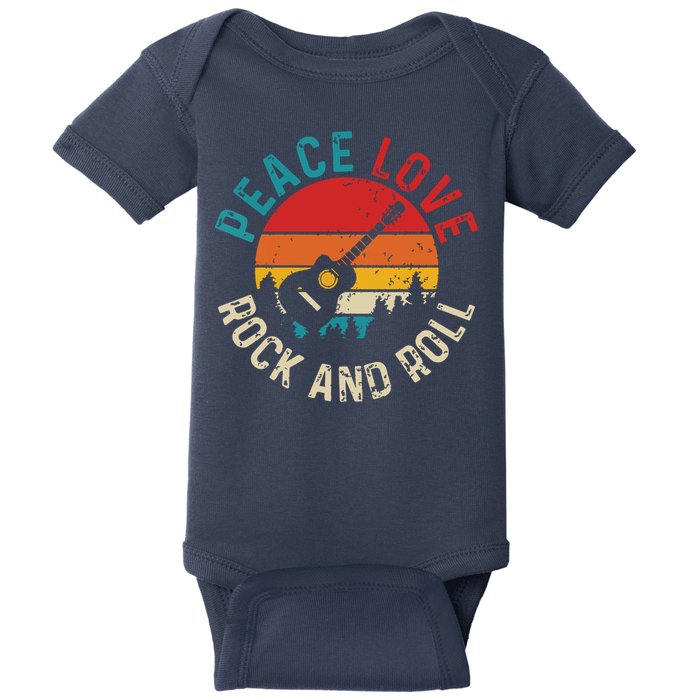 Peace Love Rock Roll Guitar Player Guitarist Vintage Baby Bodysuit