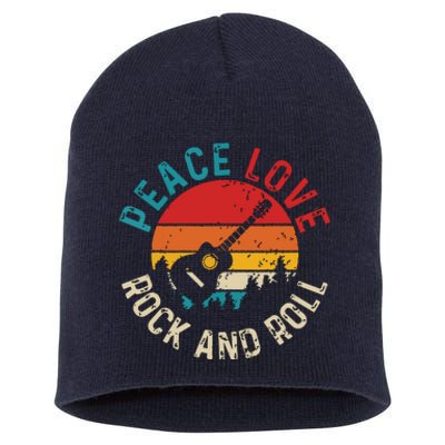 Peace Love Rock Roll Guitar Player Guitarist Vintage Short Acrylic Beanie