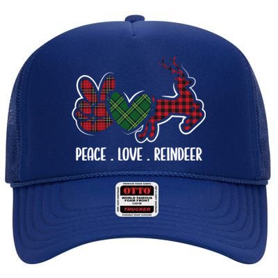 Peace Love Reindeer Christmas Family Deer Lover Xmas Party High Crown Mesh Back Trucker Hat