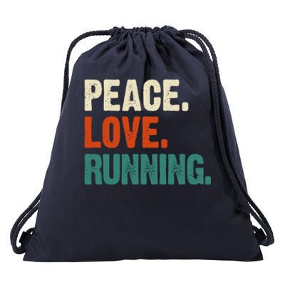 Peace Love Running Funny Mother Father Running Lover Vintage Gift Drawstring Bag